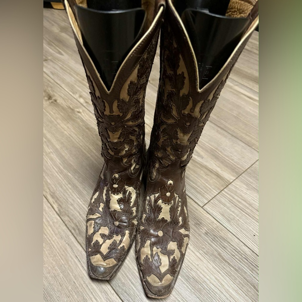 Brown and Cream Charlie 1 Horse Western Cowboy Boots - Picture 5 of 10